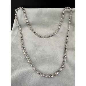 Vintage Greek Key Silver Tone Necklace 26"